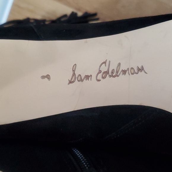 Sam Edelman Black Western Suede Boho Chic Fringe Ankle Bootie Size 8 Heel Boots - Picture 7 of 10